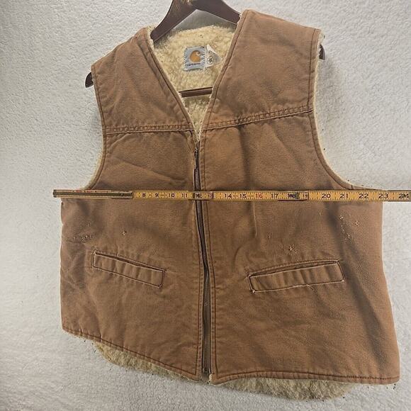 Vintage Carhartt Vest Mens XL Brown 6SV Sherpa Lined Full Zip Canvas - Picture 10 of 11